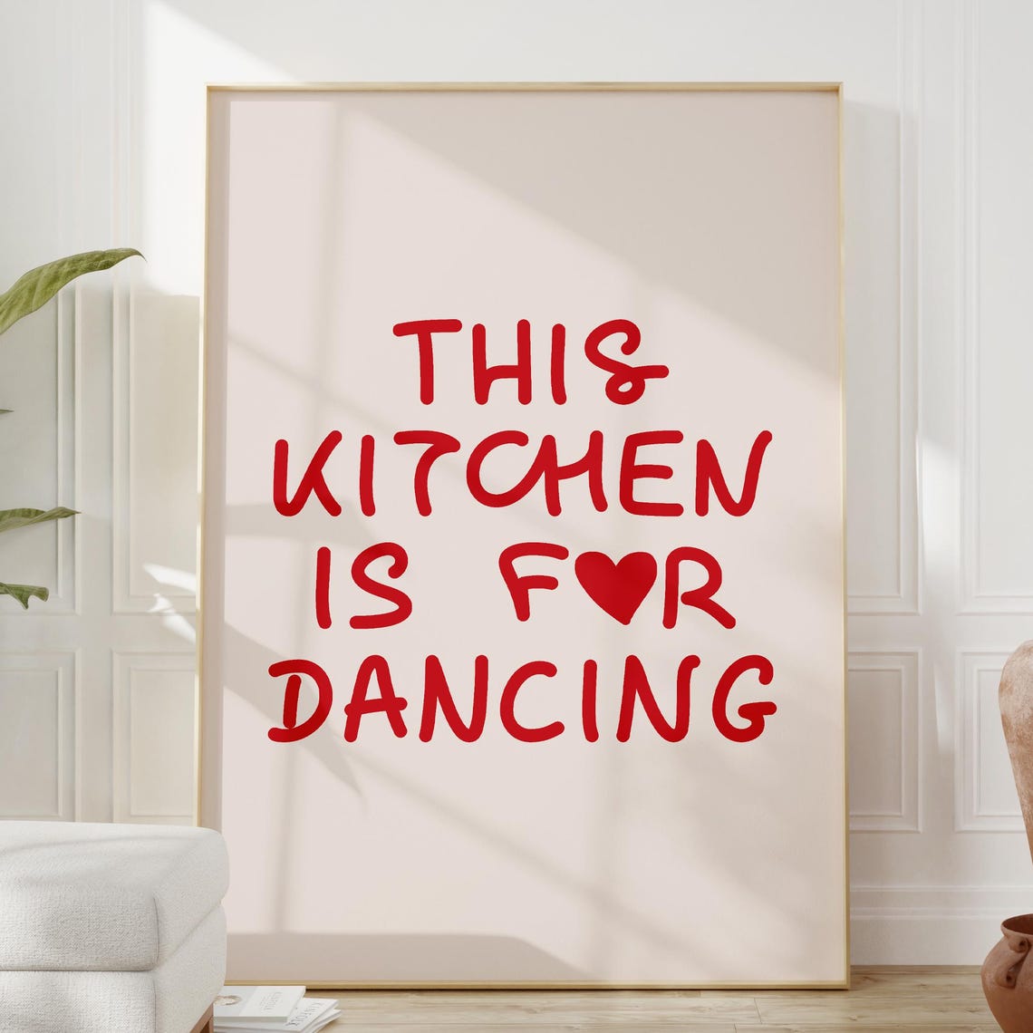 This Kitchen Is for Dancing Red Handwritten Typography Wall Art