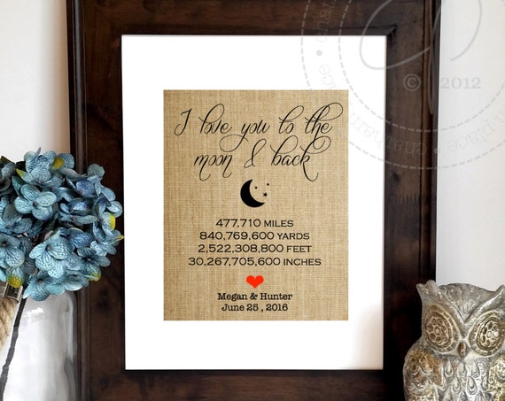 I Love You To The Moon And Back Sign Personalized Wedding Gift For Couple Anniversary Gift Bridal Shower Gift Housewarming Gift