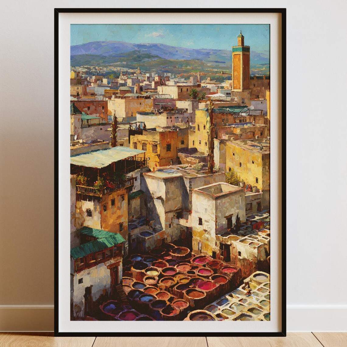 Fez Morocco Medina Tannery Dye Vats Oil Painting Travel Poster