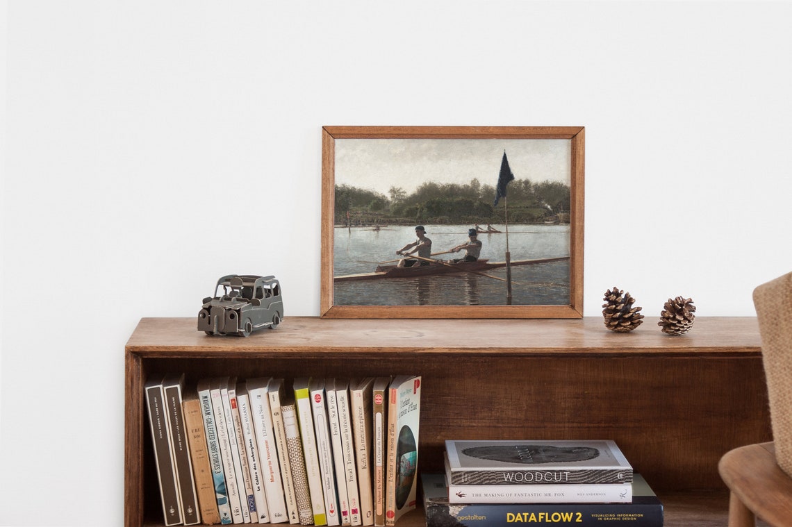 Vintage Rowing Art Print Landscape Lake Scene Painting Wall Art - Image 2