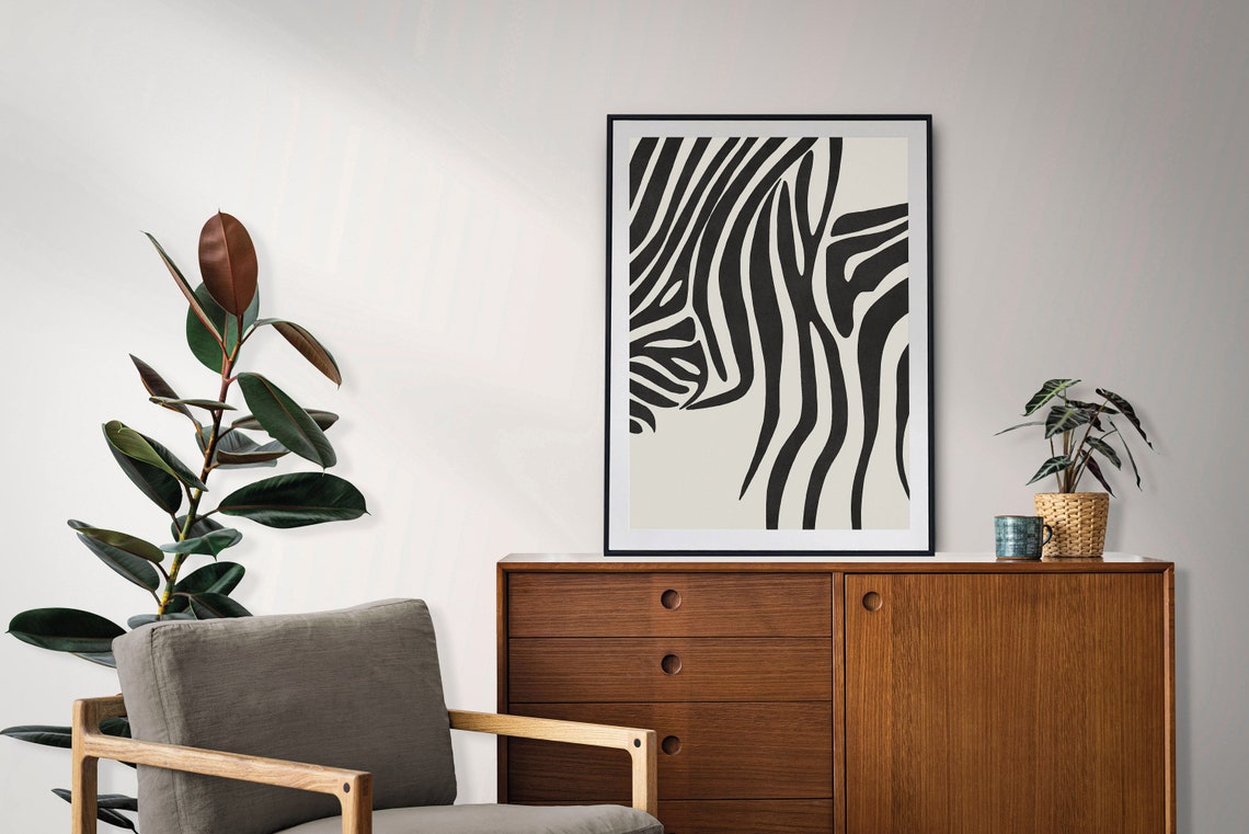 Black and White Zebra Stripe Abstract Minimalist Modern Wall Art - Image 3