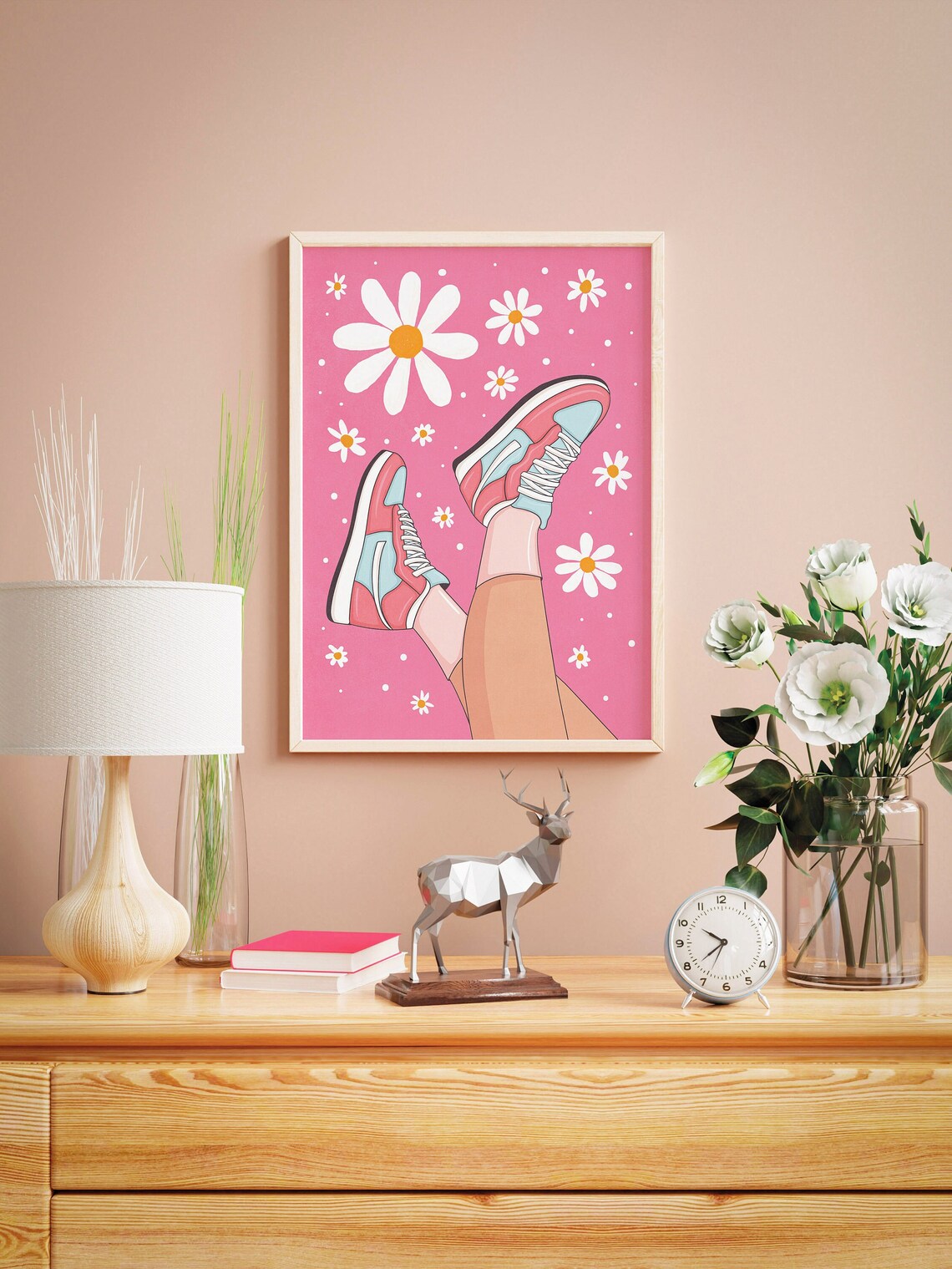 Daisy And Sneaker Art Print, Trendy Girls Room Decor - Image 2