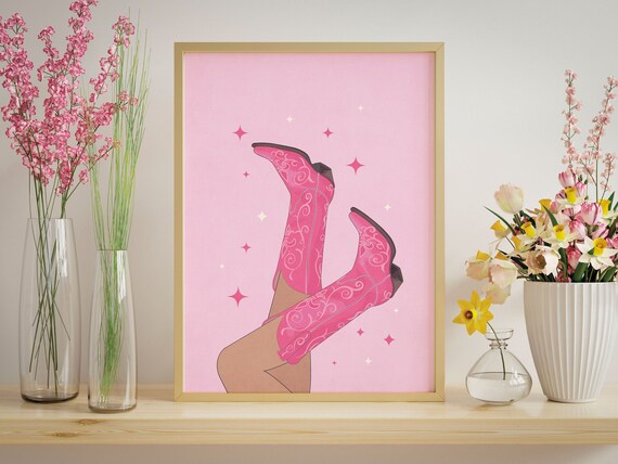 Pink Cowgirl Boots Kicked Up With Sparkles Western Decor Poster