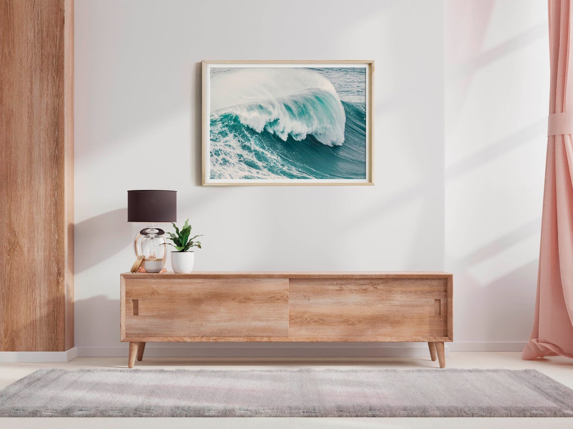 Curling Ocean Wave Turquoise Water Horizontal Photography Print - Image 2