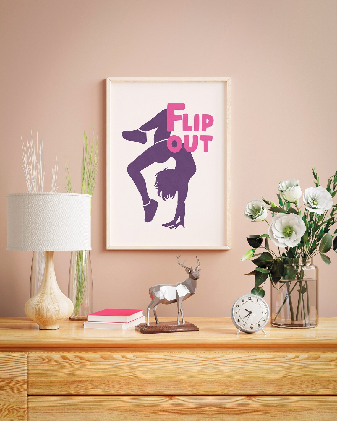 Flip Out Gymnastics Silhouette Pink Minimalist Sports Quote Poster - Image 2