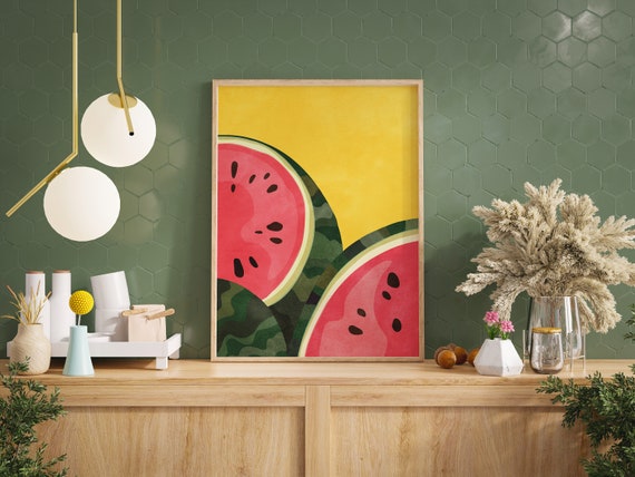 Watermelon Wall Art Tropical Decor Maximalist Summer Wall Art Poster Modern Wall Decor Colorful Art Yellow And Pink Wall Art