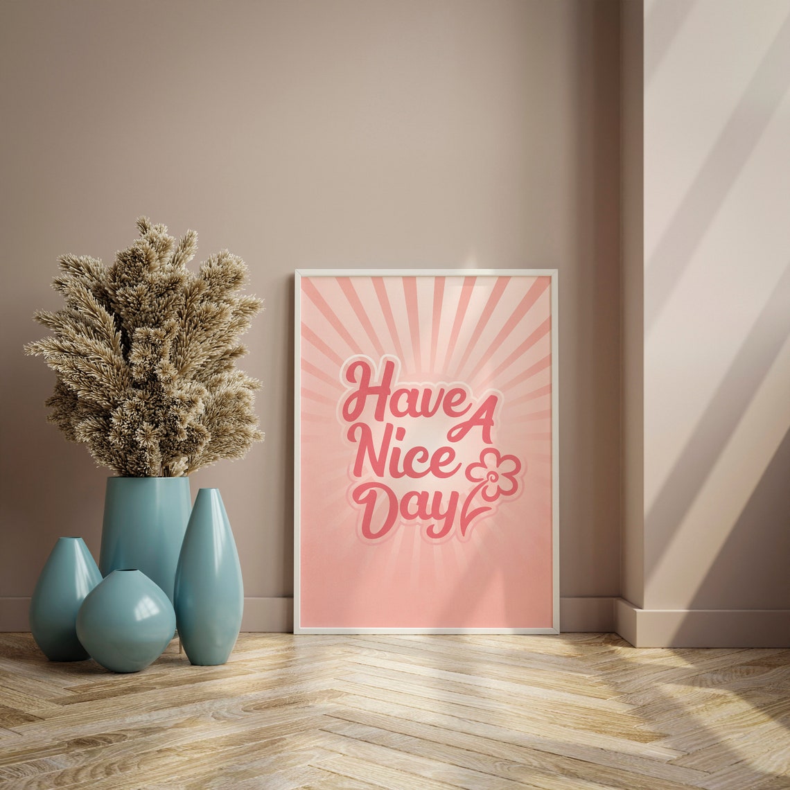 Cheerful Have A Nice Day Pink Retro Flower Daisy Quote Wall Art - Image 2
