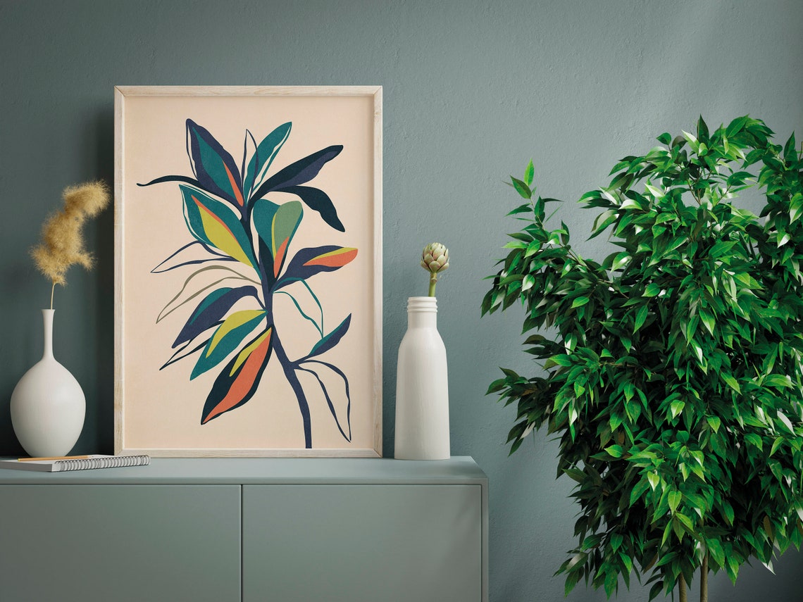 Colorful Abstract Botanical Leaves Modern Plant Illustration Poster - Image 3