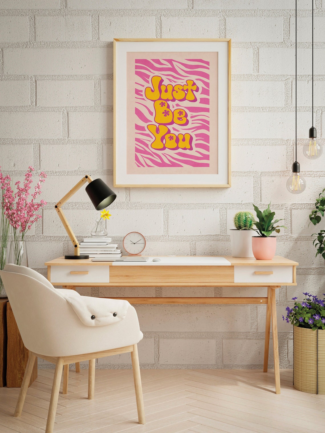 Just Be You Retro Bubble Letter Poster on Pink Zebra Stripes - Image 2