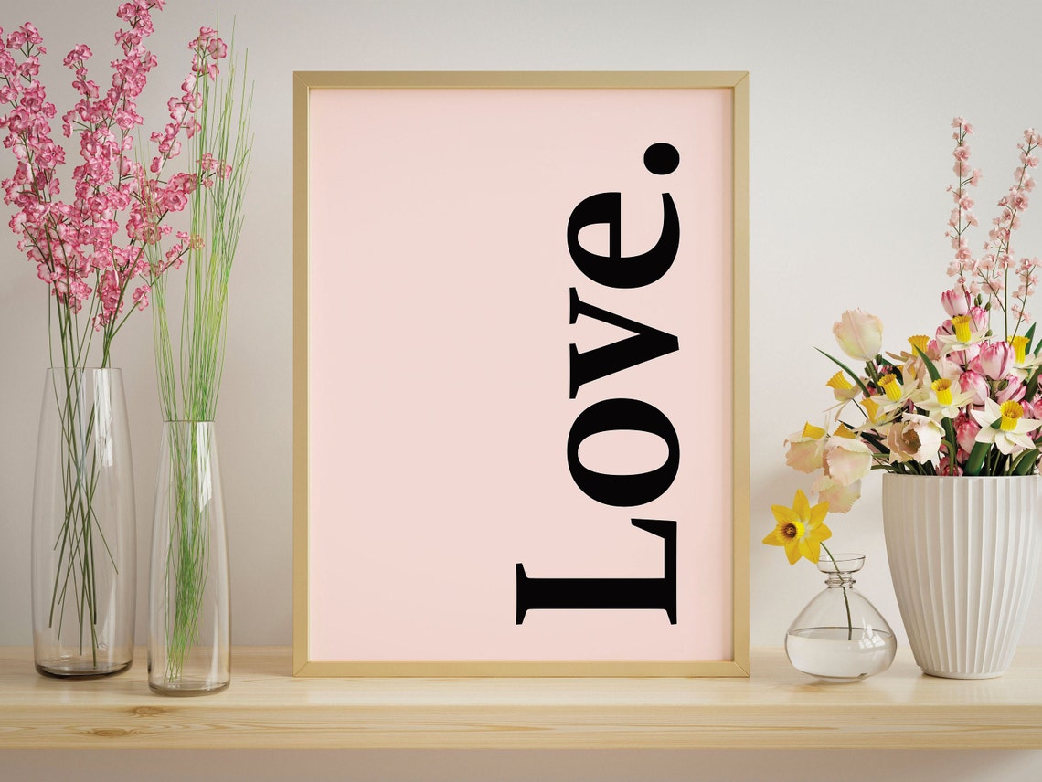 Love Red Typography Blush Pink Minimalist Modern Decor Wall Art - Image 2