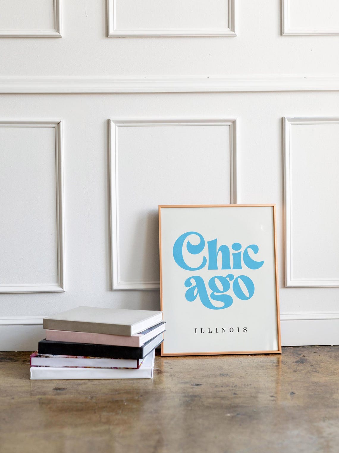 Chicago Illinois Retro Script Typography Blue Minimalist Poster