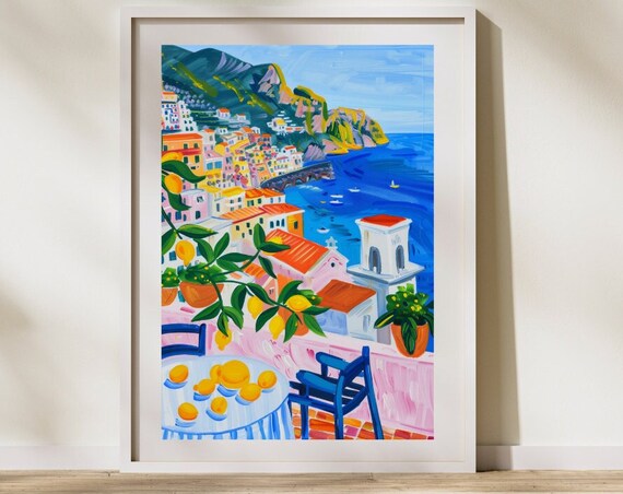 Positano Painting Italian Print Wall Art Matisse Inspired Amalfi Coast Poster Vintage Travelposter Positano Poster Large