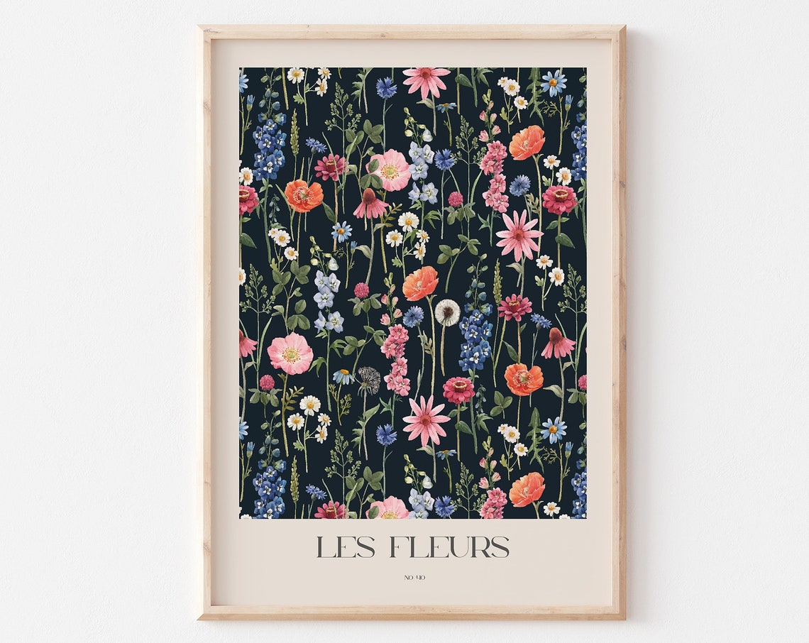 Les Fleurs No. 19 Dark Wildflower Meadow Botanical Wall Print - Image 3