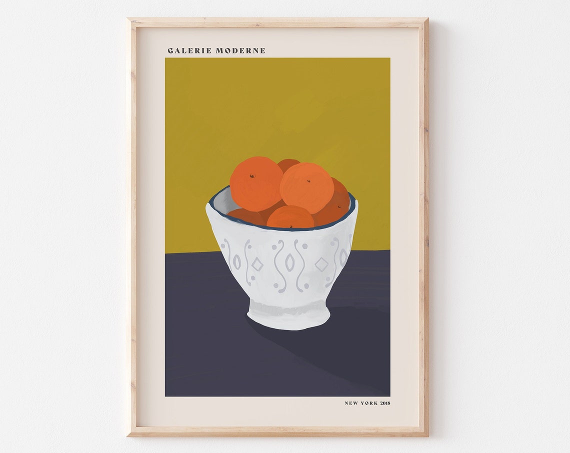 White Bowl Of Oranges Still Life Citrus Kitchen Decor Art Poster