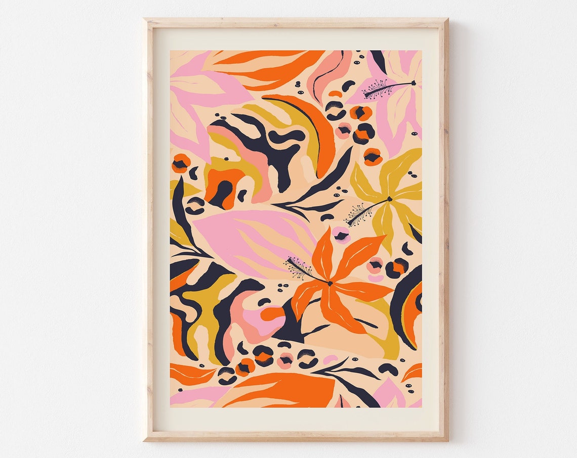Pretty Tropical Art Print Bright Wall Decor Fun Poster A5 A4 A3 A2 Dining Room Flower Print Gallery Wall Gift Birthday Present