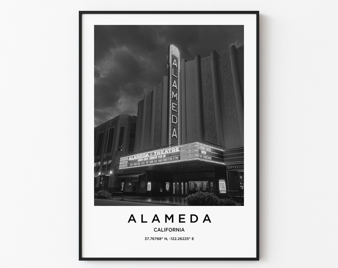 Alameda California Historic Theatre Night Neon Sign Photography Print