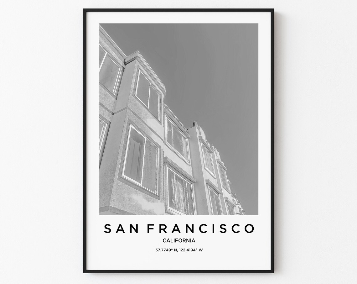 San Francisco Travel Poster San Francisco Print San Francisco Photo Print Black And White Photography Monochrome Travel Photography