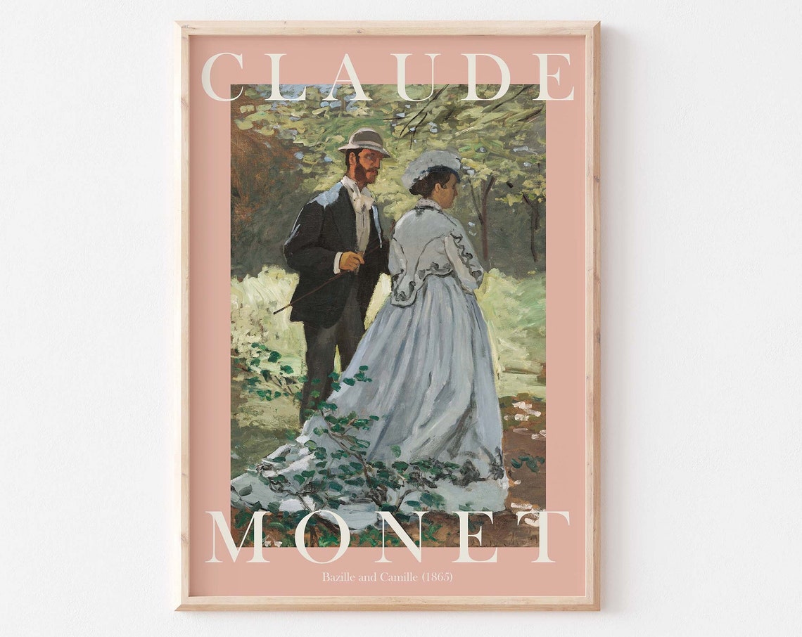 Claude Monet Bazille and Camille 1865 Garden Forest Stroll Poster