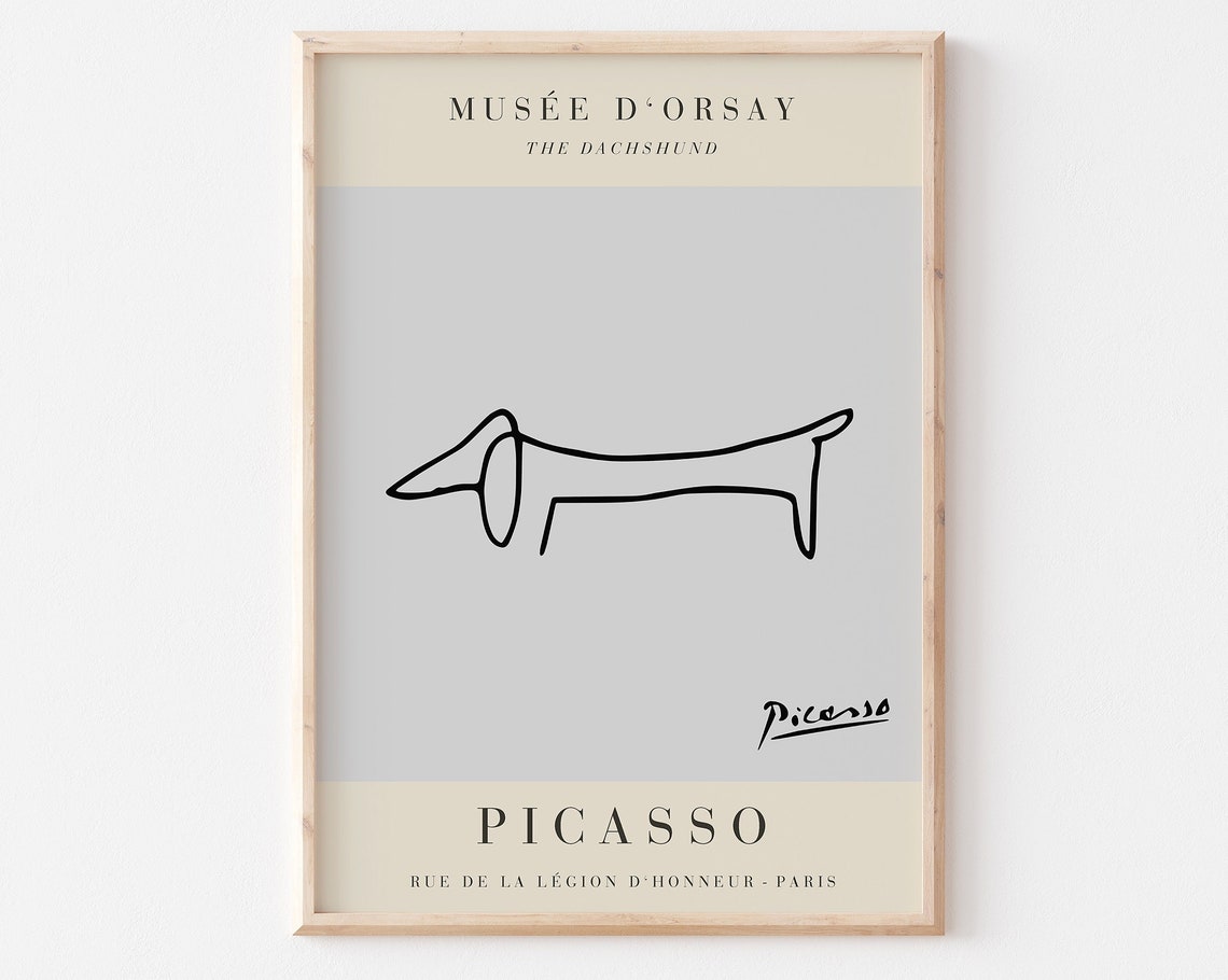 Picasso The Dachshund Minimalist Single Line Drawing Grey Poster - Image 3