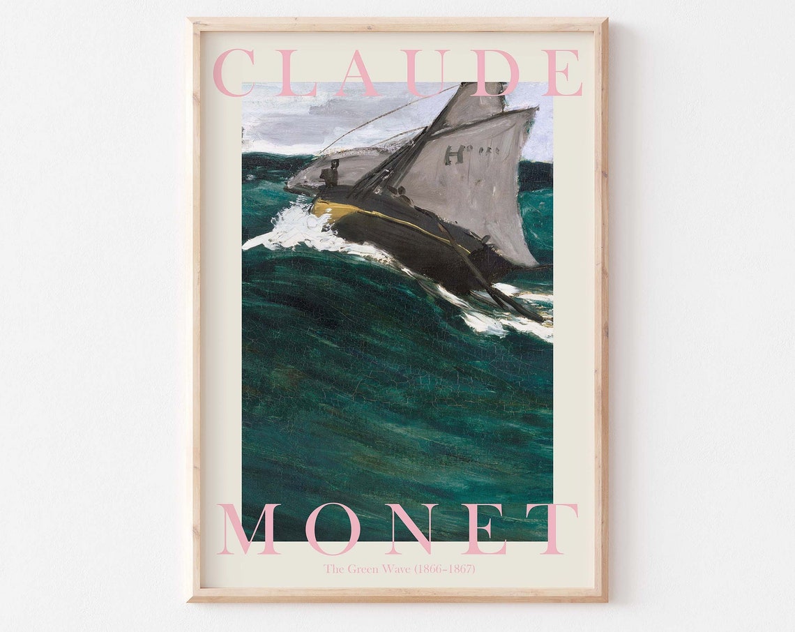 Claude Monet The Green Wave 1866 Sailboat On Emerald Ocean Poster