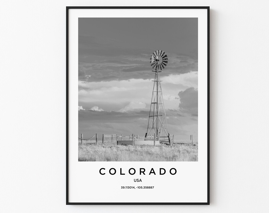 Colorado USA Prairie Windmill Black and White Photo Art Poster