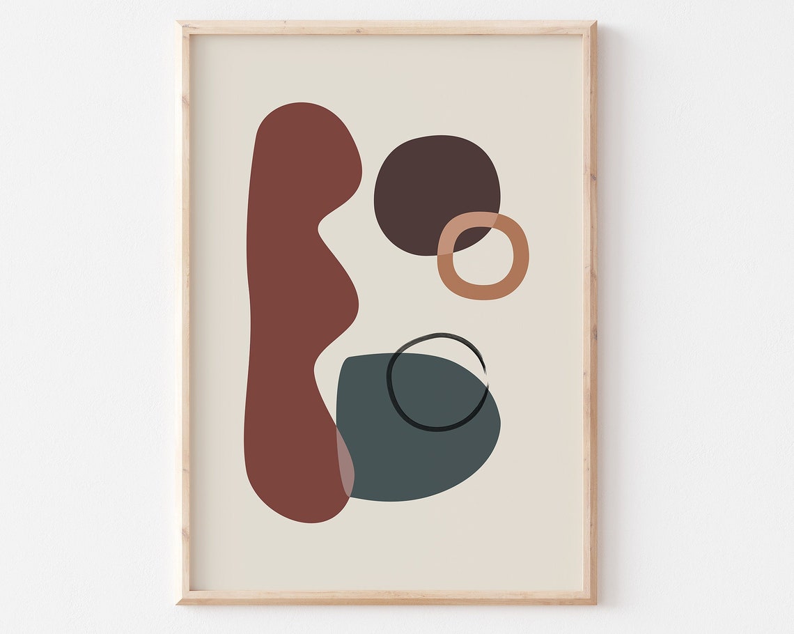 Neutral Boho Abstract Shapes Terracotta Green Modern Art Poster - Image 3