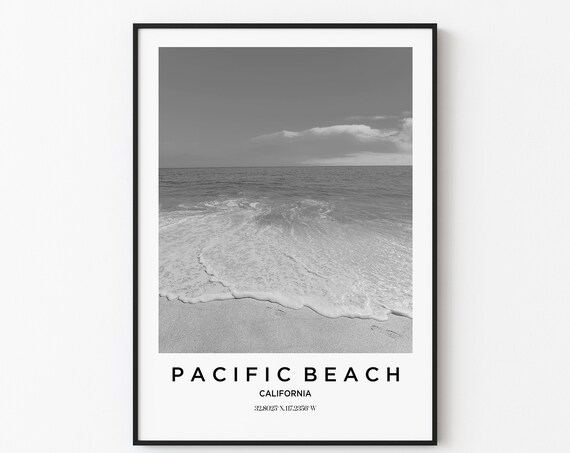 Pacific Beach California Shoreline Waves Black White Photo Poster