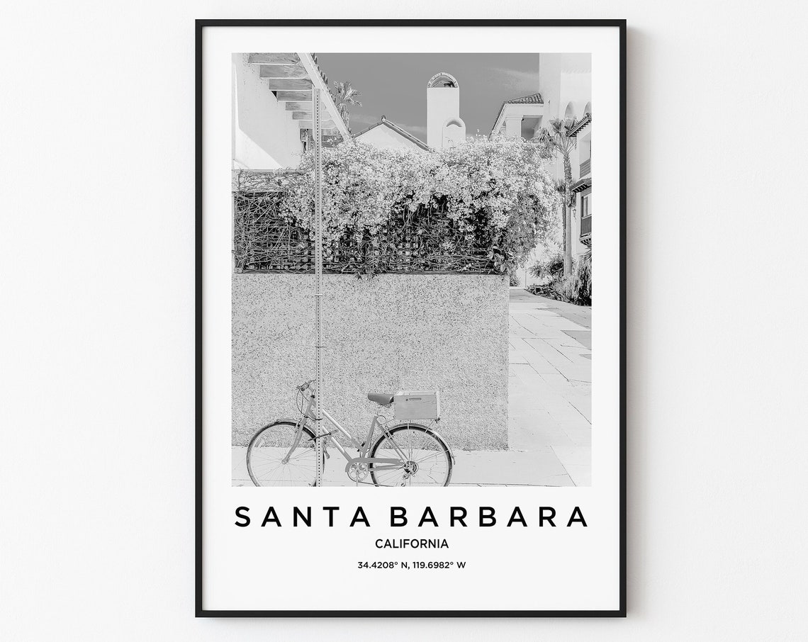 Santa Barbara Travel Poster Santa Barbara Print Santa Barbara Photo Print Black And White Photography Monochrome Travel Photography