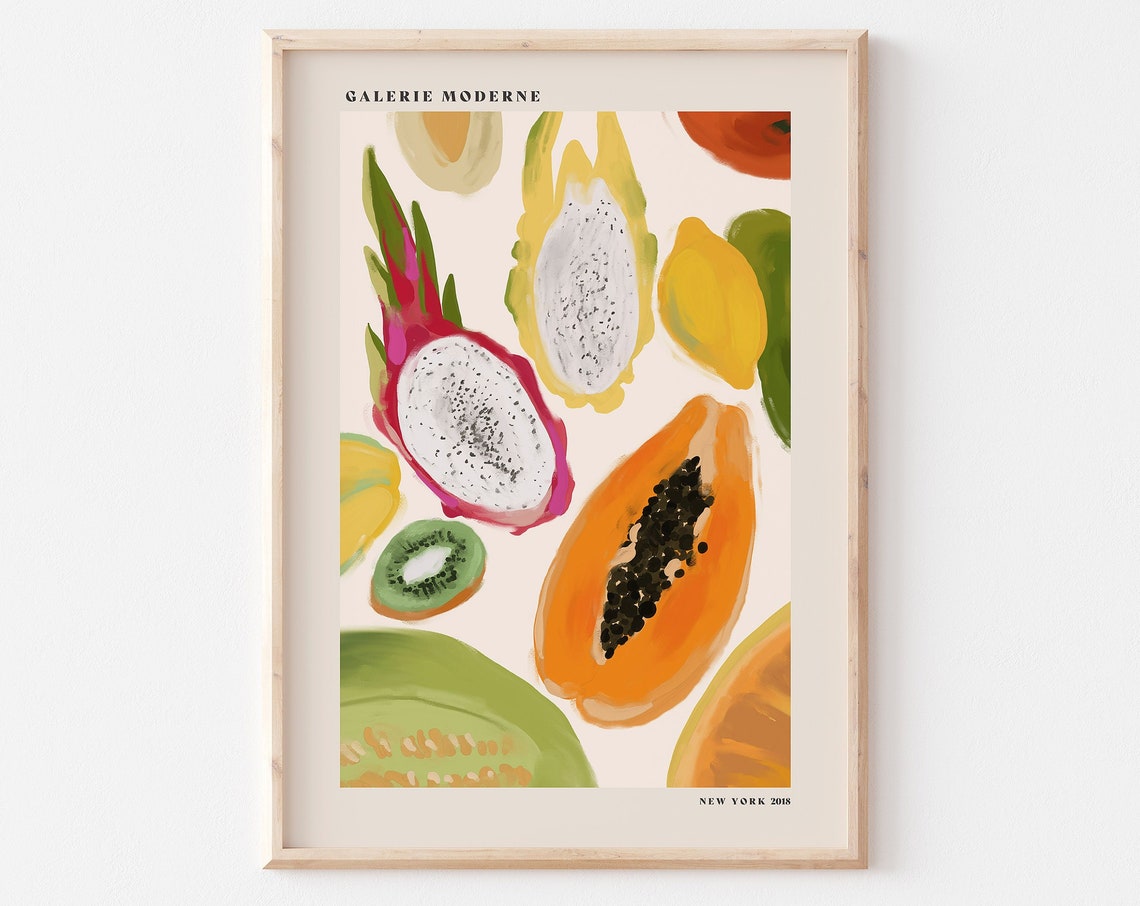 Tropical Fruit Dragon Fruit Papaya Kitchen Illustration Poster