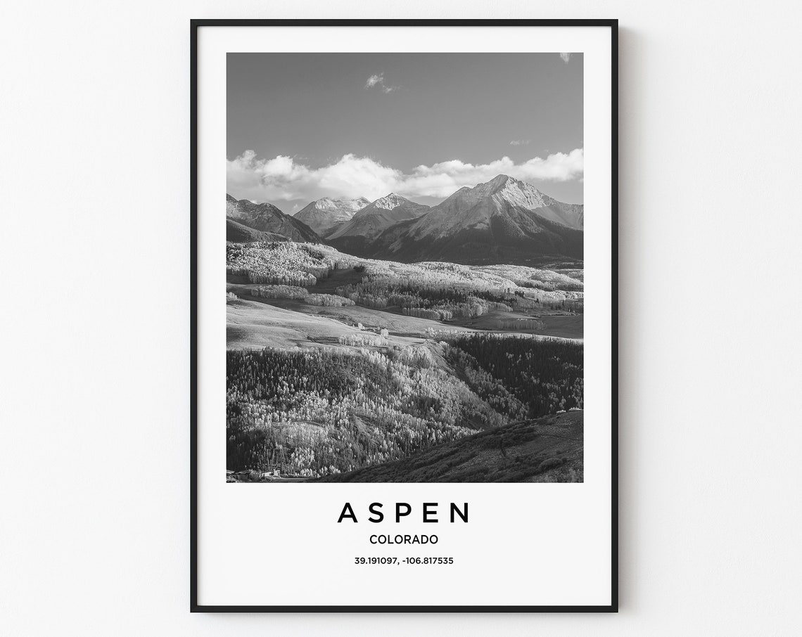 Aspen Travel Poster Aspen Print Aspen Photo Print Black And White Photography Monochrome Travel Photography Colorado Travel