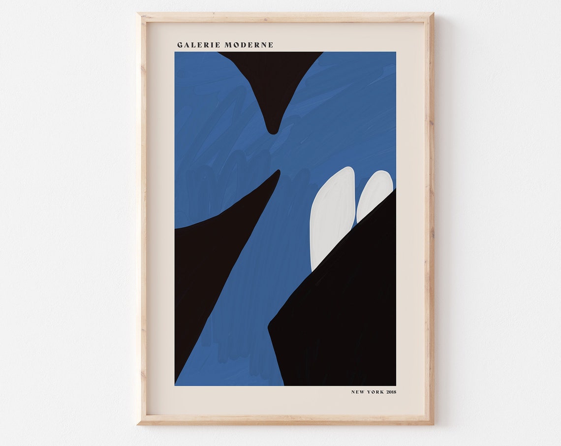 Galerie Moderne Blue Black White Abstract Organic Shapes Poster
