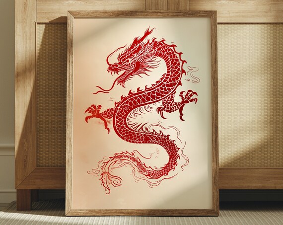 Red Dragon Poster Japanese Wall Art Japan Art Japanese Art Asian Wall Art Japanese Prints Asian Wall Art