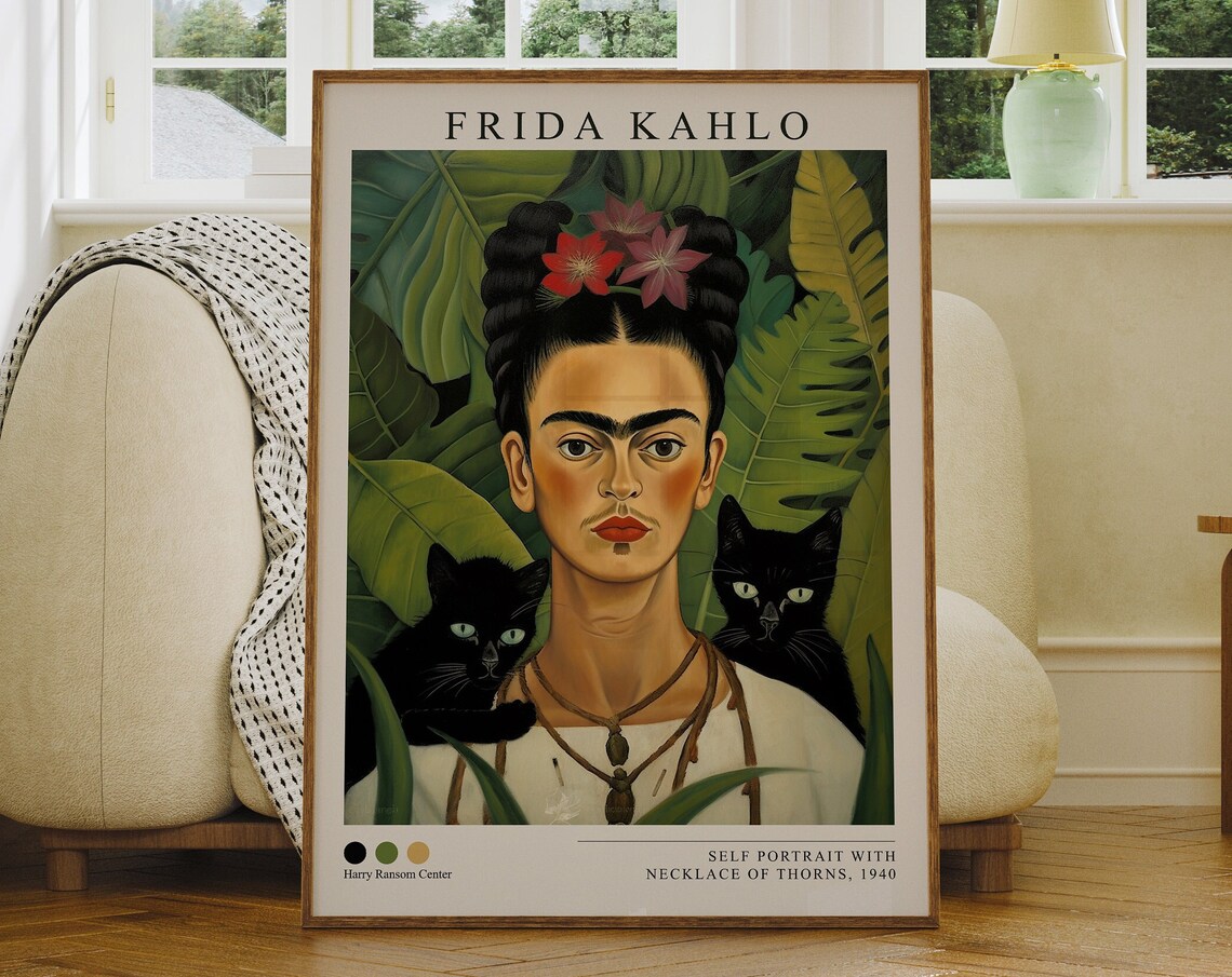 Frida Kahlo Black Cats Jungle Portrait 1940 Style Art Poster
