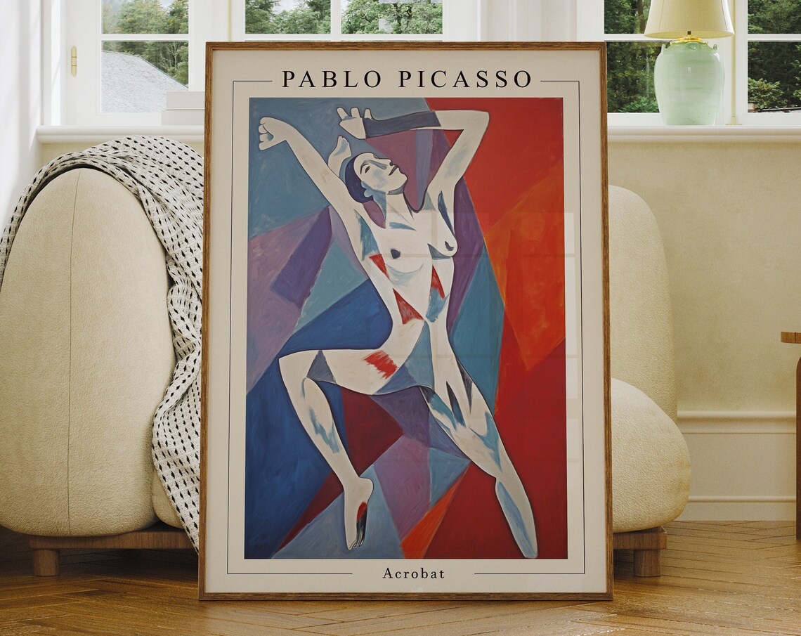 Pablo Picasso Style Acrobat Dancer Red Blue Cubist Art Poster