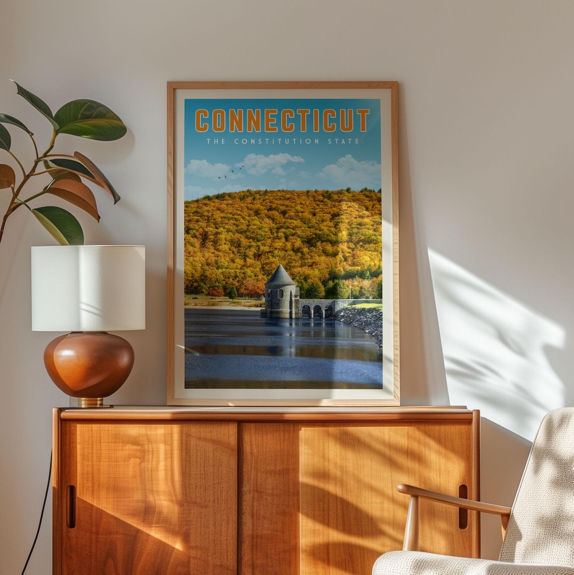 Connecticut Travel Poster, Hartford Map Postcard