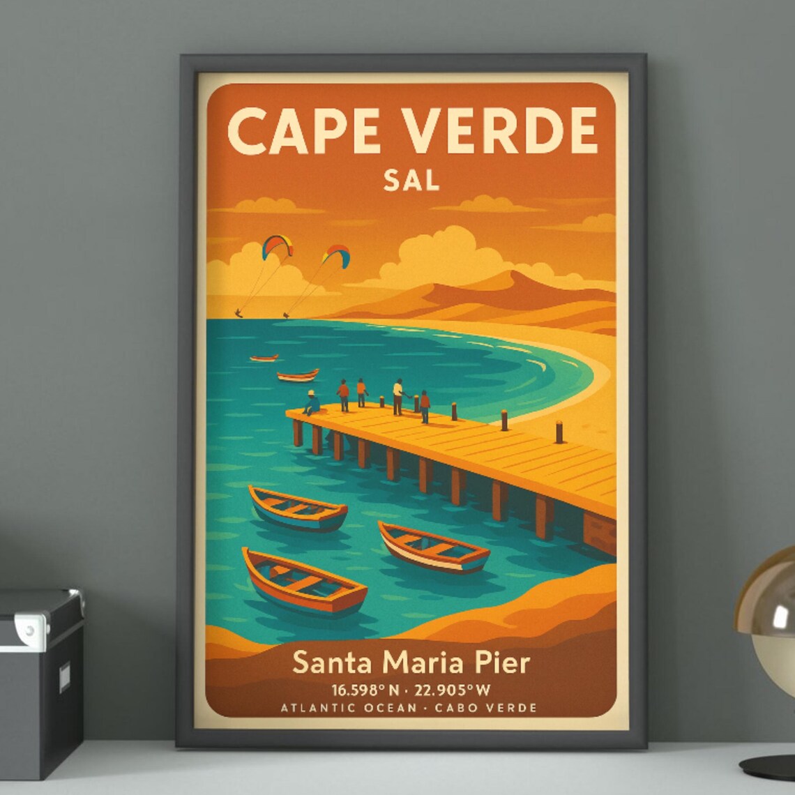 Cape Verde Sal Santa Maria Pier Vintage Travel Destination Art Poster