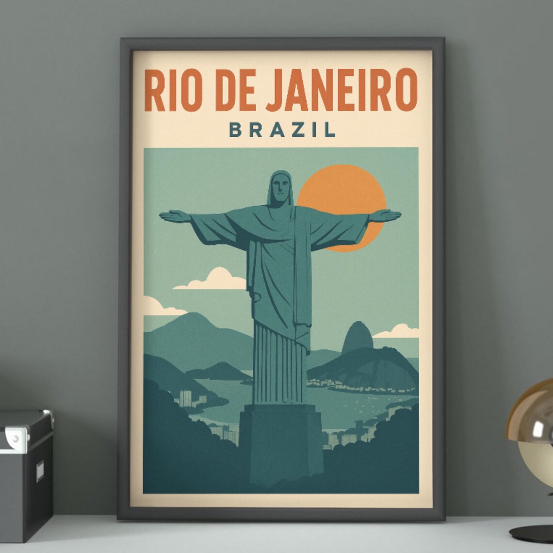 Rio De Janeiro Christ The Redeemer Brazil Vintage Travel Poster