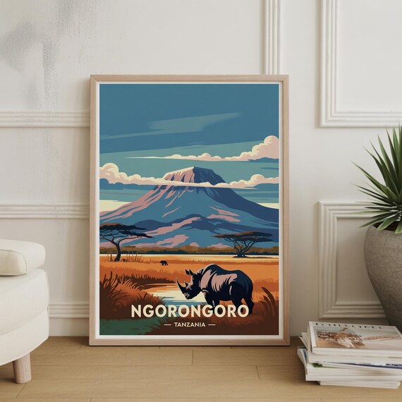 Ngorongoro Crater Travel Poster, Tanzania Adventure