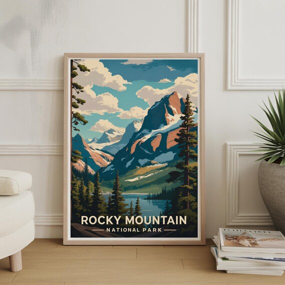 Rocky Mountain National Park Vintage Travel Poster Colorado Peaks Landscape