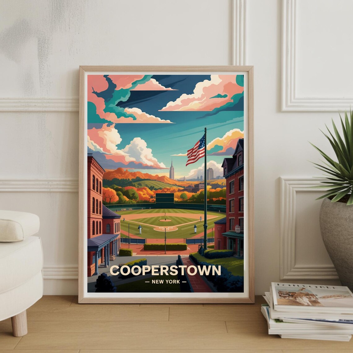 Cooperstown New York Baseball Vintage Travel Poster Field Art