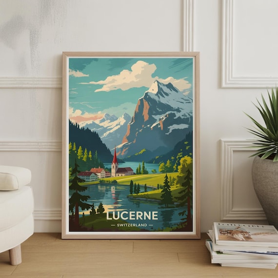Lucerne Switzerland Alpine Lake Mountain Vintage Travel Poster