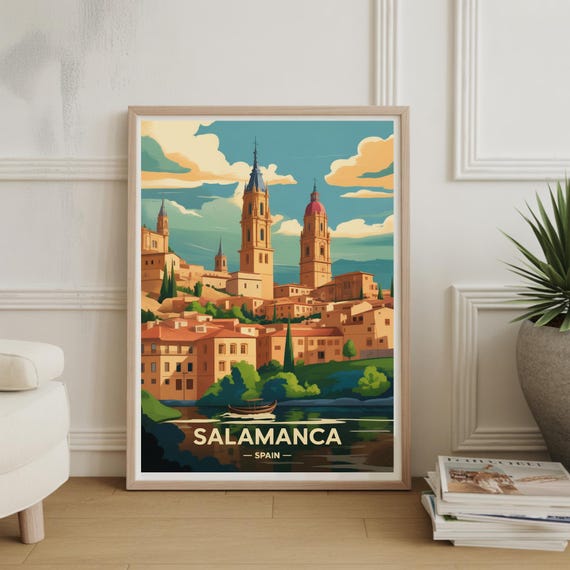 Salamanca Spain Travel Poster Vintageinspired Wall Art European Cityscape Home Office Decor
