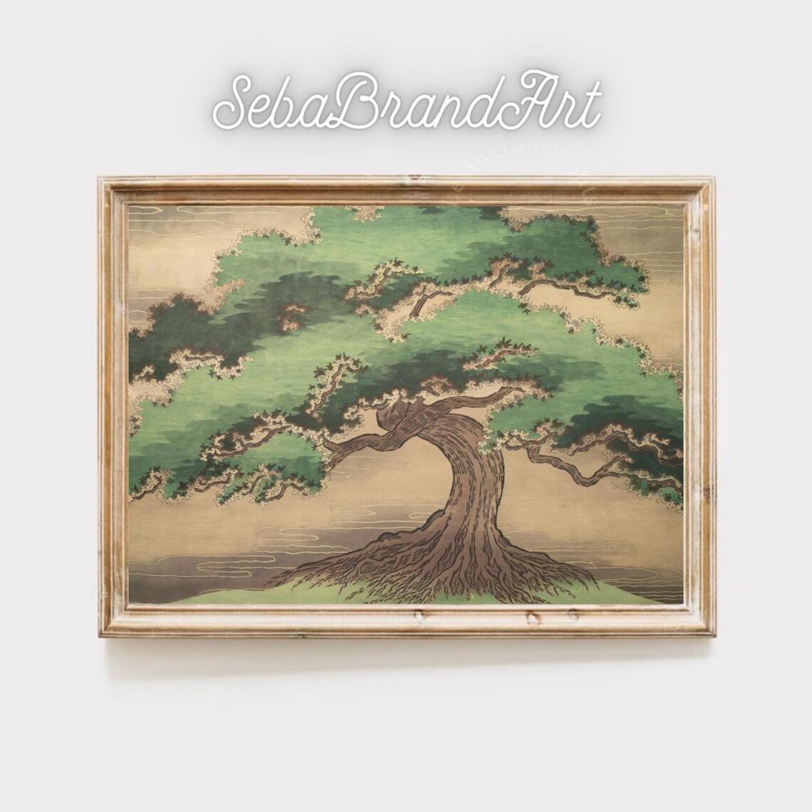 Majestic Green Pine Tree Japanese Ink Style Botanical Art Poster - Image 3