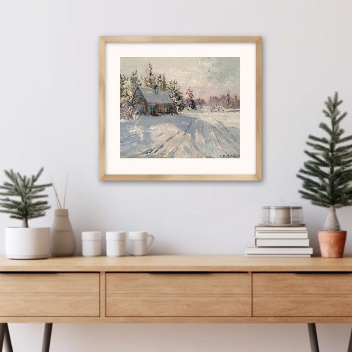Monet Style Snowy Winter Cottage Impressionist Landscape Art Print Cozy Seasonal Wall Decor - Image 3