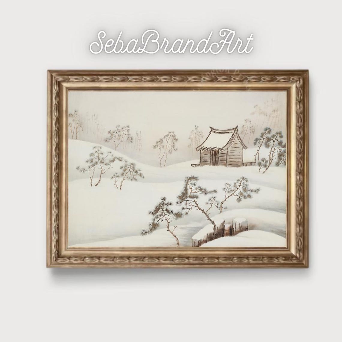 Lonely Hut In Vast Snowy Landscape Minimalist Chinese Ink Art Poster - Image 2