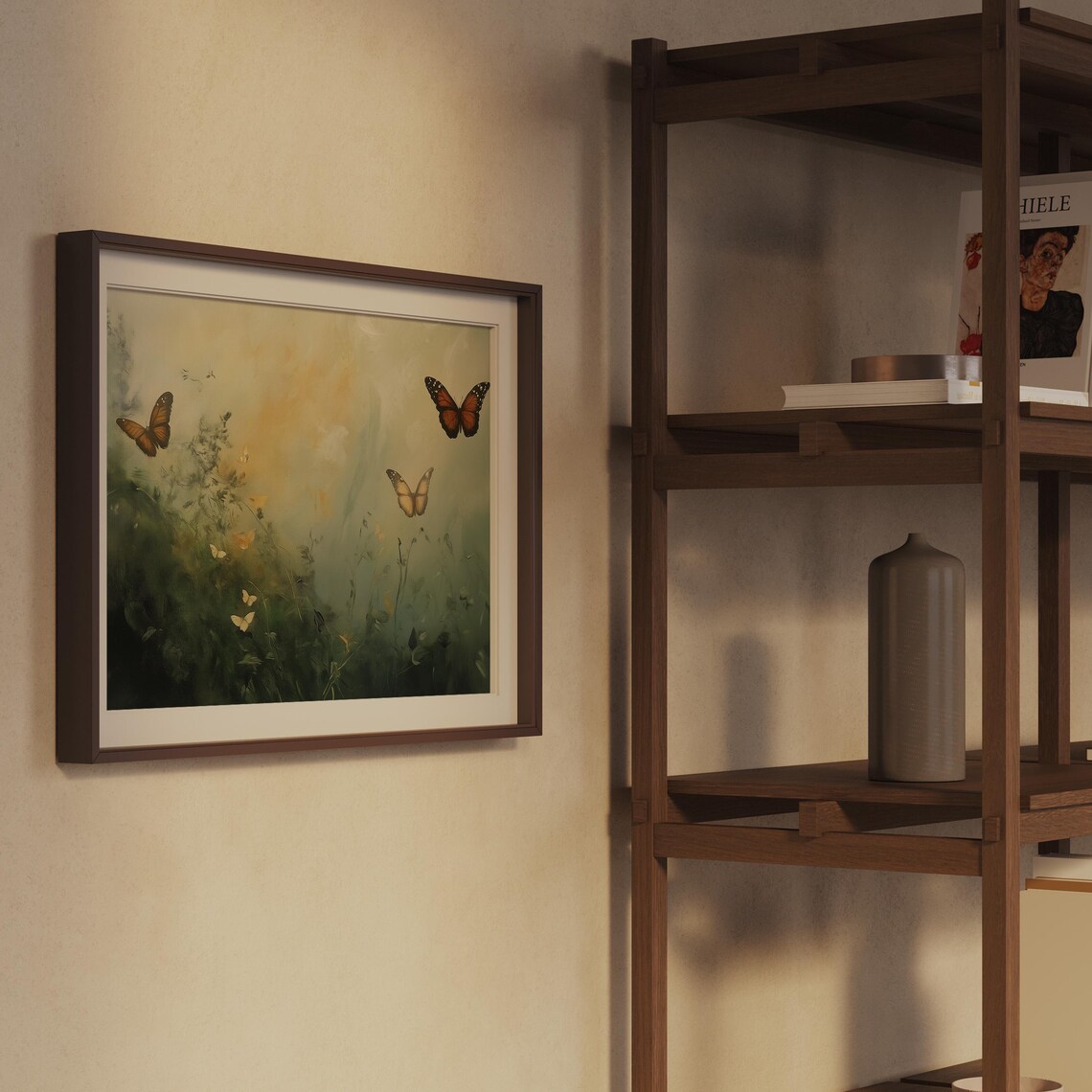 Butterflies Misty Meadow Golden Light Garden Insect Art Poster - Image 2