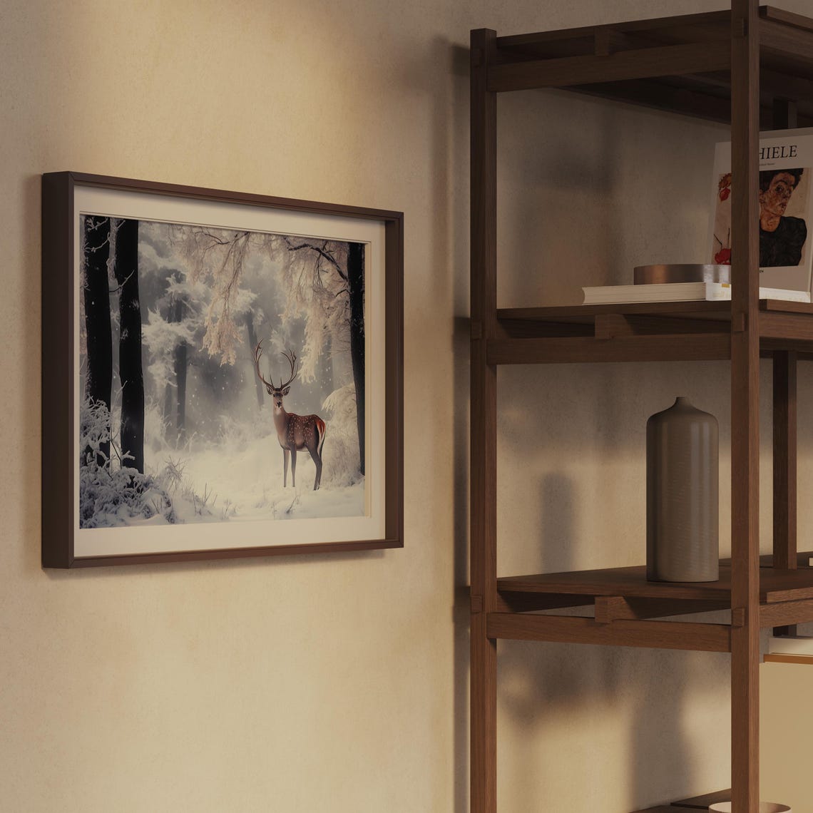 Spotted Stag in Frosty Winter Forest Snowy Woodland Wildlife Poster - Image 2