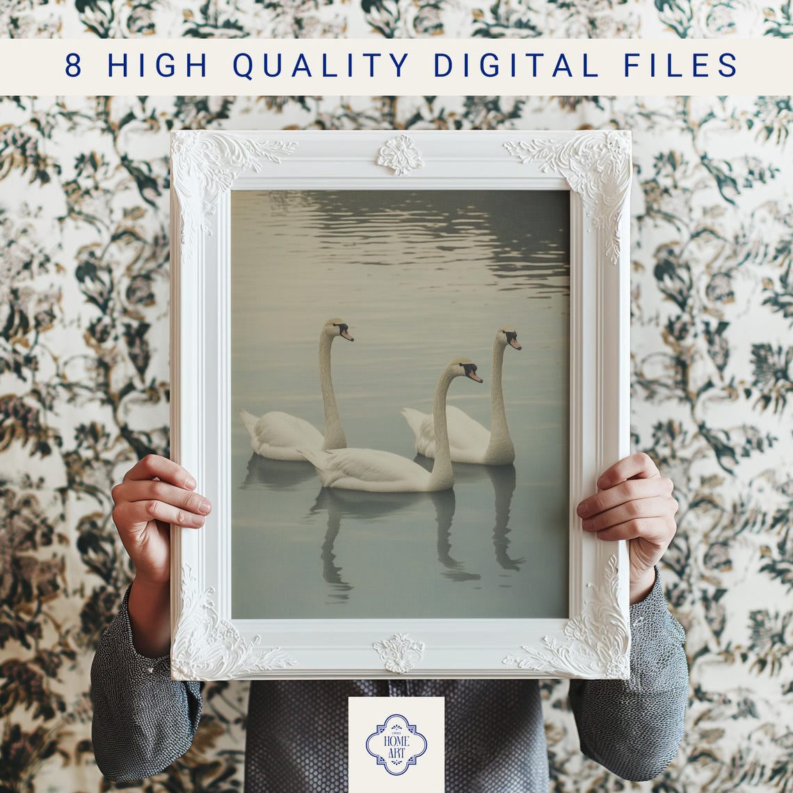 Three White Swans Calm Water Pastel Elegant Bird Lake Art Poster - Image 3