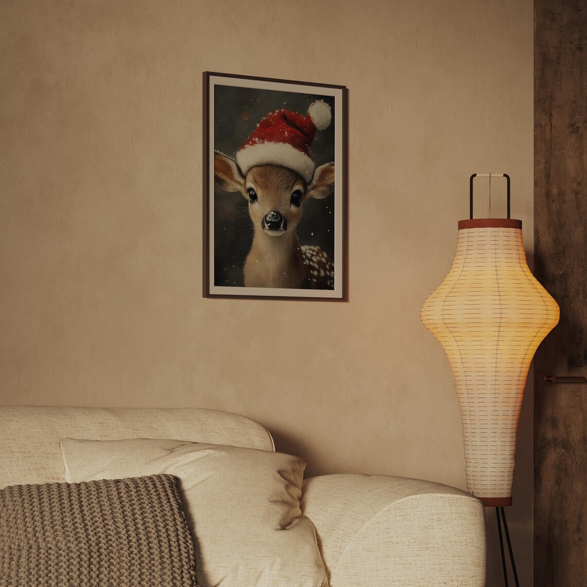 Baby Deer Red Santa Hat Cute Christmas Fawn Holiday Art Poster - Image 2