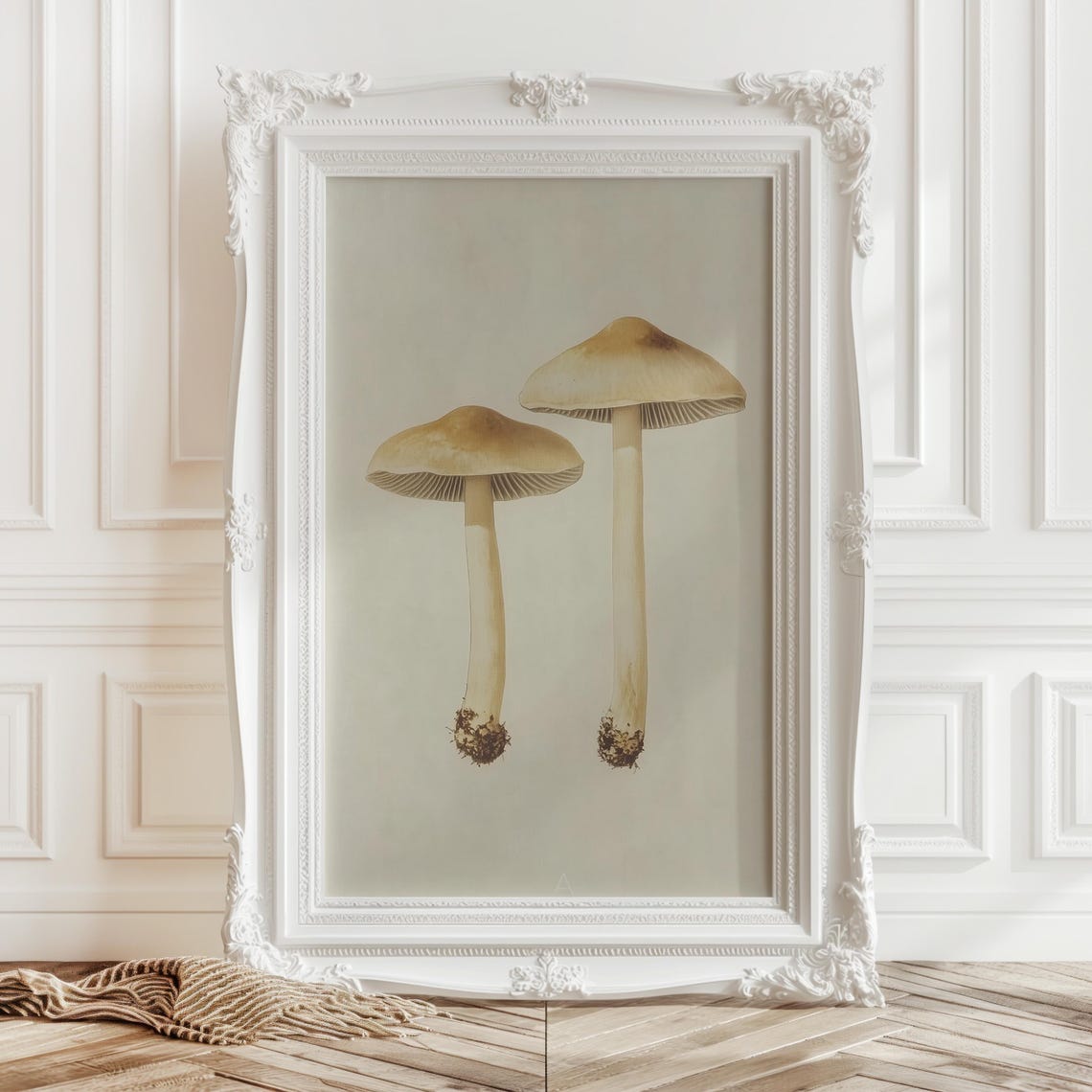 Pair of Minimalist Mushrooms on Cream Botanical Still Life Poster
